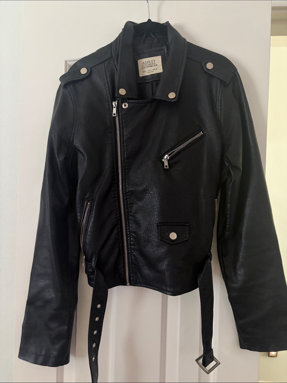 Ashley By 26 International Black Leather Moto Jacket with Belt